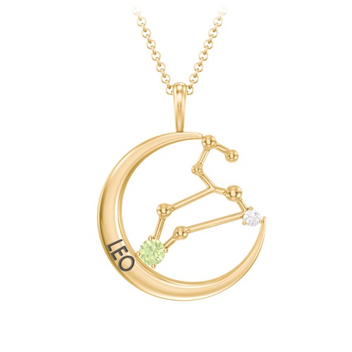 Engravable Leo Constellation Necklace With Gemstone – 18K Gold Plated Silver with Peridot and White Premium Zirconia