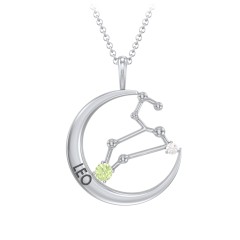 Engravable Leo Constellation Necklace With Gemstone – Sterling Silver with Peridot and White Premium Zirconia