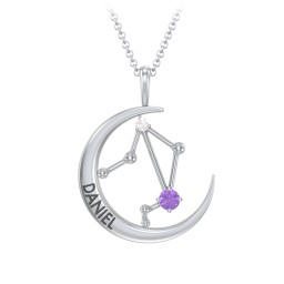 Engravable Libra Constellation Necklace With Gemstone
