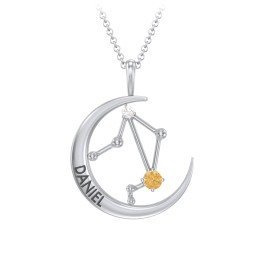 Engravable Libra Constellation Necklace With Gemstone