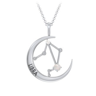 Engravable Libra Constellation Necklace With Gemstone
