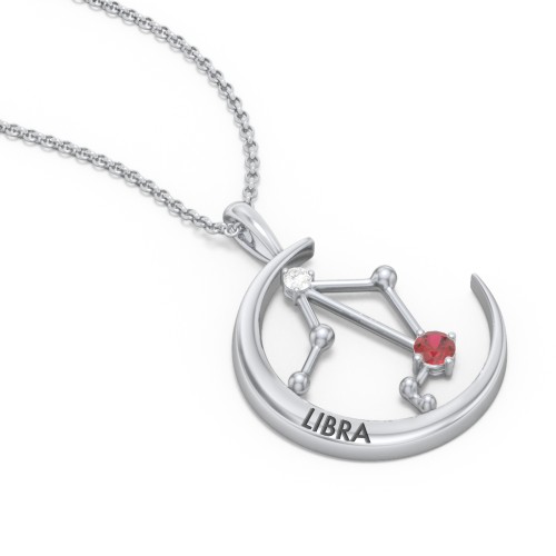 Engravable Libra Constellation Necklace With Gemstone