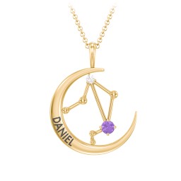 Engravable Libra Constellation Necklace With Gemstone in 18K Gold Plated Silver with Amethyst and White Premium Zirconia