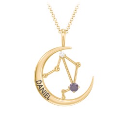 Engravable Libra Constellation Necklace With Gemstone in 18K Gold Plated Silver with Alexandrite and White Premium Zirconia