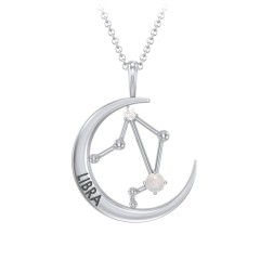 Engravable Libra Constellation Necklace With Gemstone – Sterling Silver with Opal and White Premium Zirconia