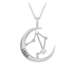 Engravable Libra Constellation Necklace With Gemstone in 925 Sterling Silver with Opal and White Premium Zirconia