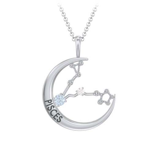 Engravable Pisces Constellation Necklace With Gemstone