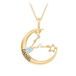 Engravable Pisces Constellation Necklace With Gemstone in 18K Gold Plated Silver with Blue Topaz and White Premium Zirconia