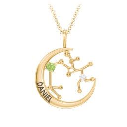 Engravable Sagittarius Constellation Necklace With Gemstone in 18K Gold Plated Silver with Peridot and White Premium Zirconia