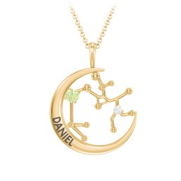 Engravable Sagittarius Constellation Necklace With Gemstone in 18K Gold Plated Silver with Peridot and White Premium Zirconia