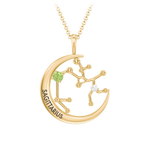 Engravable Sagittarius Constellation Necklace With Gemstone – 18K Gold Plated Silver with Peridot and White Premium Zirconia