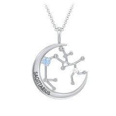 Engravable Sagittarius Constellation Necklace With Gemstone – Sterling Silver with Blue Topaz and White Premium Zirconia