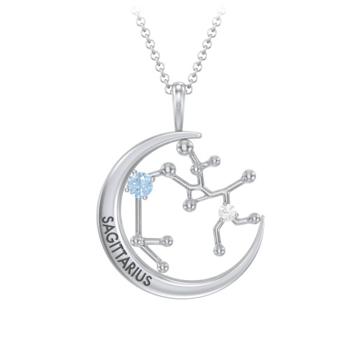 Engravable Sagittarius Constellation Necklace With Gemstone – Sterling Silver with Blue Topaz and White Premium Zirconia