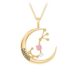 Engravable Scorpio Constellation Necklace With Gemstone in 18K Gold Plated Silver with Pink Tourmaline and White Premium Zirconia