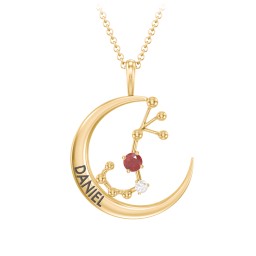 Engravable Scorpio Constellation Necklace With Gemstone in 18K Gold Plated Silver with Garnet and White Premium Zirconia