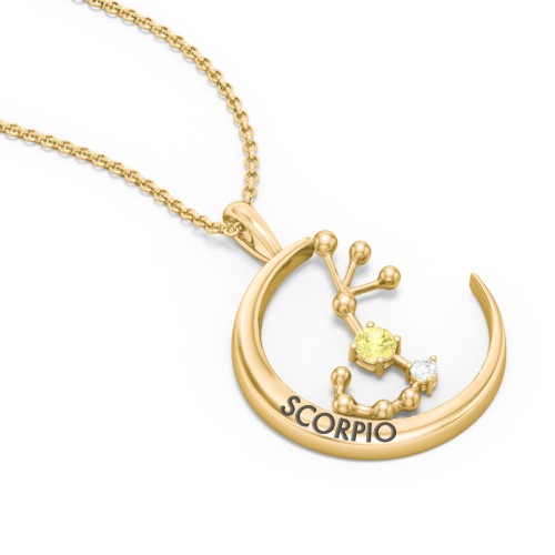Engravable Scorpio Constellation Necklace With Gemstone – 18K Gold Plated Silver with Citrine and White Premium Zirconia