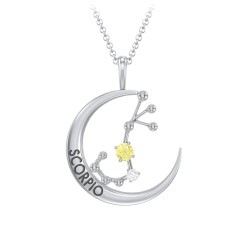 Engravable Scorpio Constellation Necklace With Gemstone – Sterling Silver with Citrine and White Premium Zirconia