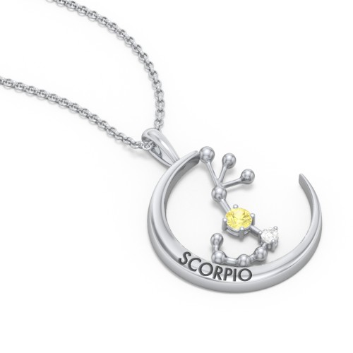 Engravable Scorpio Constellation Necklace With Gemstone – Sterling Silver with Citrine and White Premium Zirconia