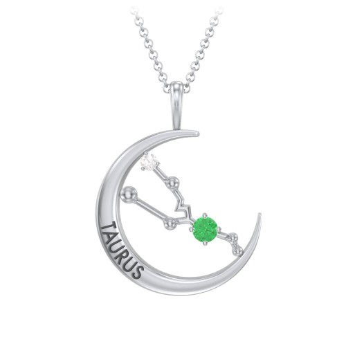 Engravable Taurus Constellation Necklace With Gemstone