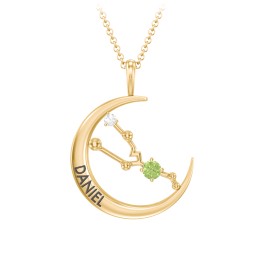 Engravable Taurus Constellation Necklace With Gemstone in 18K Gold Plated Silver with Peridot and White Premium Zirconia
