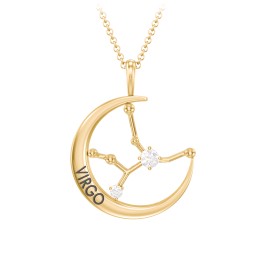 Engravable Virgo Constellation Necklace With Gemstone in 18K Gold Plated Silver with Diamond