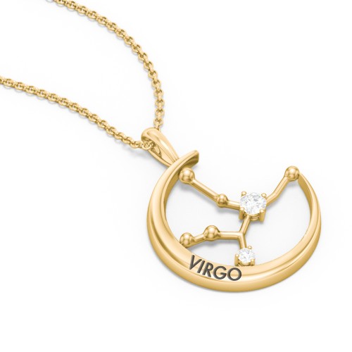 Engravable Virgo Constellation Necklace With Gemstone – 18K Gold Plated Silver with Diamond
