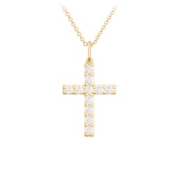 Medium Gemstone Cross Pendant in 18K Gold Plated Silver with Cubic Zirconia