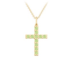 Medium Gemstone Cross Pendant in 18K Gold Plated Silver with Peridot