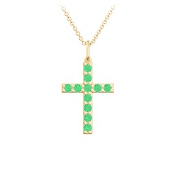 Medium Gemstone Cross Pendant in 18K Gold Plated Silver with Emerald