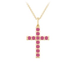 Medium Gemstone Cross Pendant in 18K Gold Plated Silver with Ruby