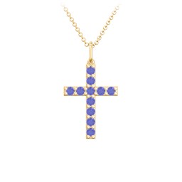 Medium Gemstone Cross Pendant in 18K Gold Plated Silver with Blue Sapphire