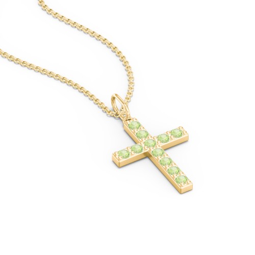 Medium Gemstone Cross Pendant – 18K Gold Plated Silver with Peridot