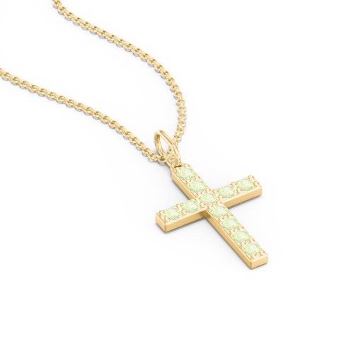 Medium Gemstone Cross Pendant – 18K Gold Plated Silver with Peridot