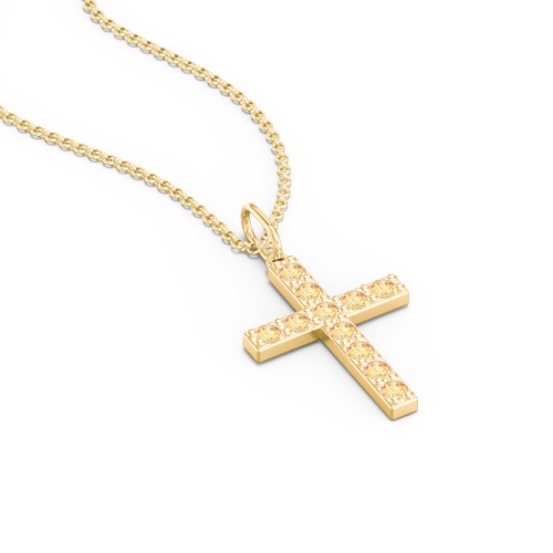 Medium Gemstone Cross Pendant – 18K Gold Plated Silver with Citrine