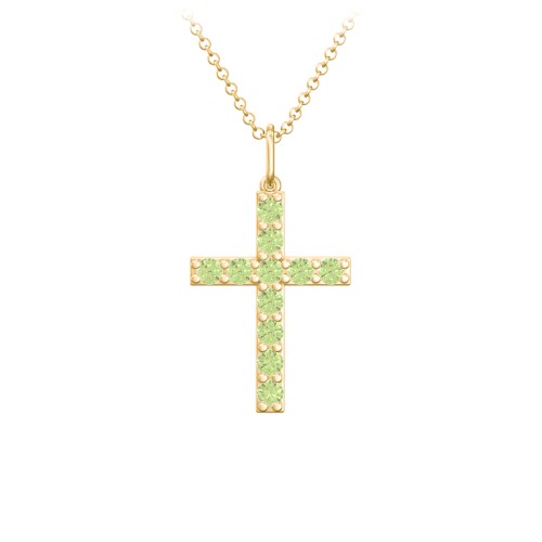 Medium Gemstone Cross Pendant – 18K Gold Plated Silver with Peridot