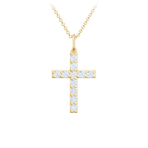 Medium Gemstone Cross Pendant – 18K Gold Plated Silver with Aquamarine
