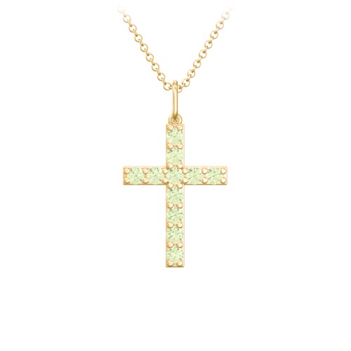 Medium Gemstone Cross Pendant – 18K Gold Plated Silver with Peridot