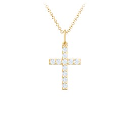 Small Gemstone Cross Pendant in 18K Gold Plated Silver with Aquamarine