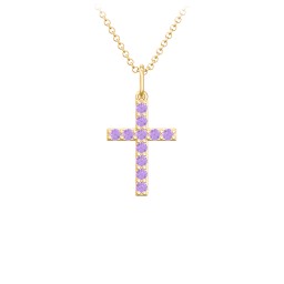 Small Gemstone Cross Pendant in 18K Gold Plated Silver with Amethyst