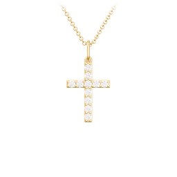 Small Gemstone Cross Pendant in 18K Gold Plated Silver with Diamond