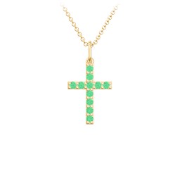 Small Gemstone Cross Pendant in 18K Gold Plated Silver with Emerald