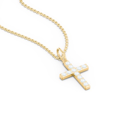 Small Gemstone Cross Pendant – 18K Gold Plated Silver with Aquamarine