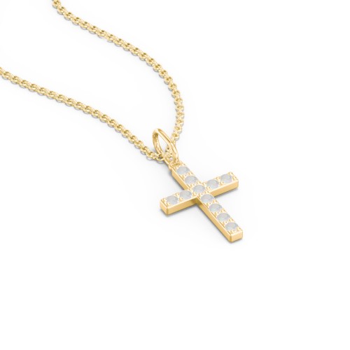Small Gemstone Cross Pendant – 18K Gold Plated Silver with Opal