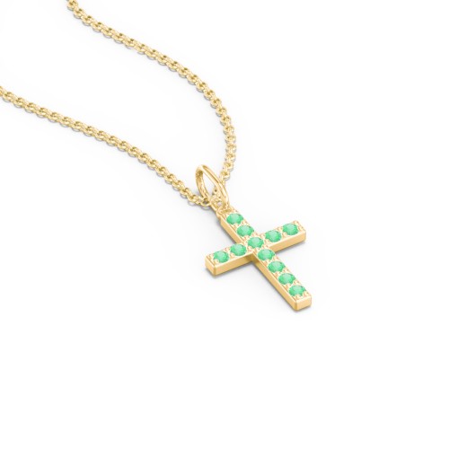 Small Gemstone Cross Pendant – 18K Gold Plated Silver with Emerald