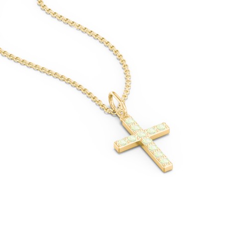 Small Gemstone Cross Pendant – 18K Gold Plated Silver with Peridot