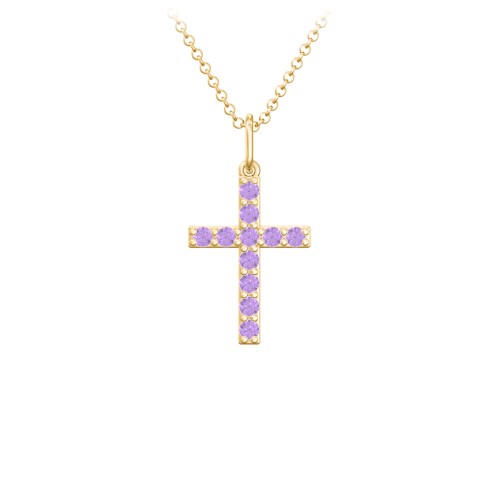 Small Gemstone Cross Pendant – 18K Gold Plated Silver with Amethyst
