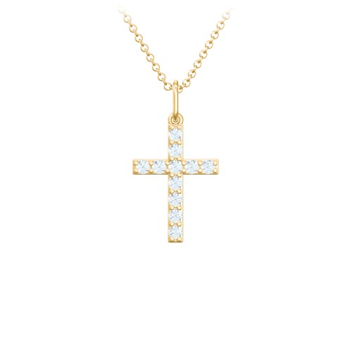 Small Gemstone Cross Pendant – 18K Gold Plated Silver with Aquamarine
