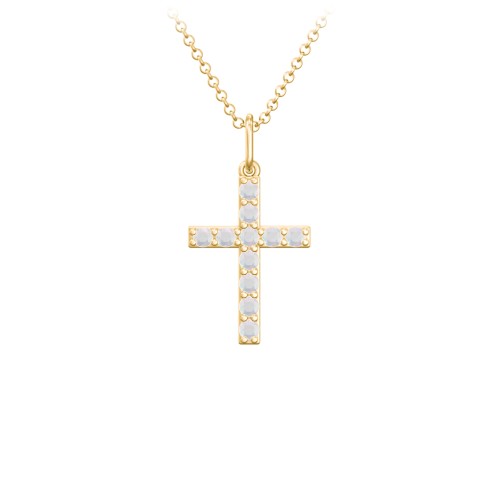 Small Gemstone Cross Pendant – 18K Gold Plated Silver with Opal