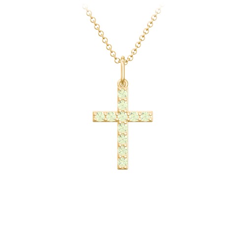 Small Gemstone Cross Pendant – 18K Gold Plated Silver with Peridot