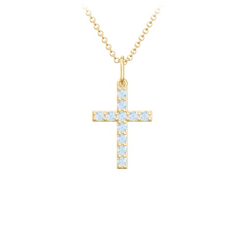 Small Gemstone Cross Pendant – 18K Gold Plated Silver with Blue Topaz